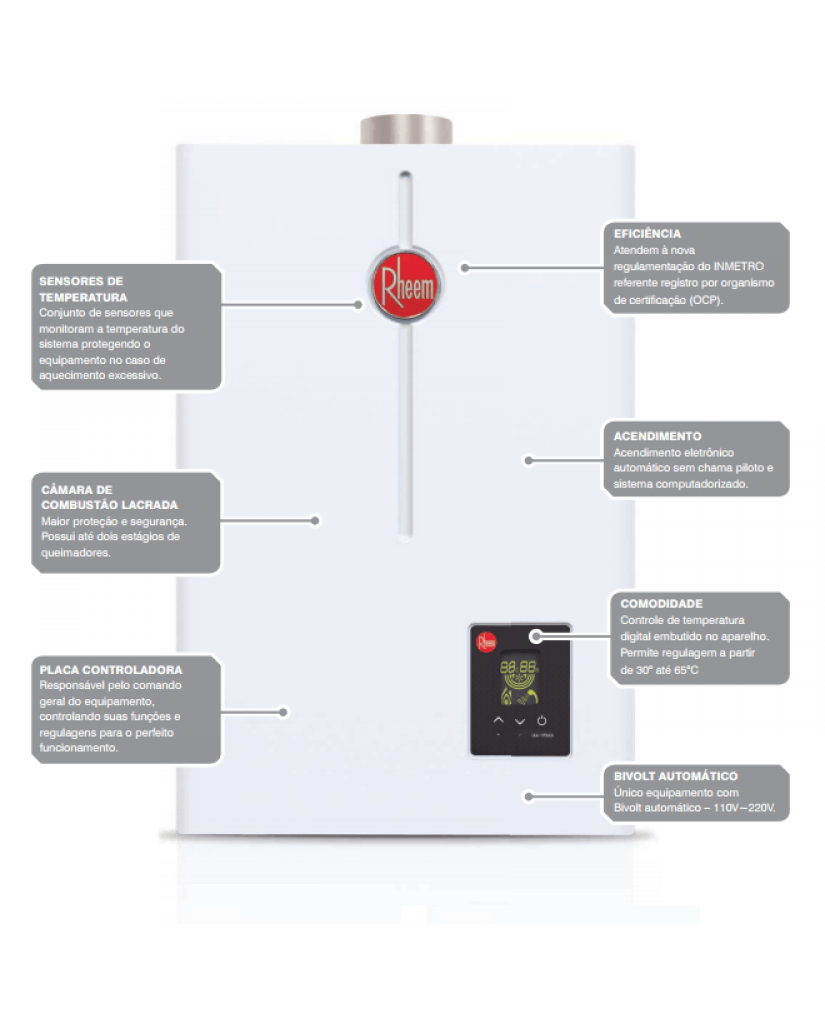 Aquecedor Rheem Digital 18L a Gás RB3AP18PV Bivolt